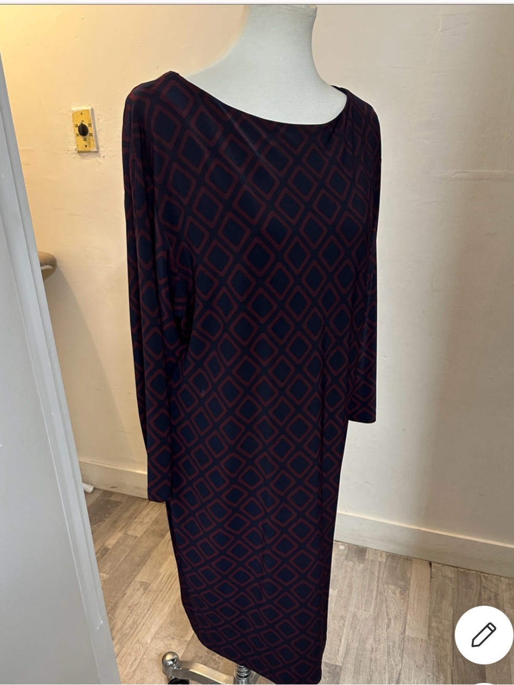 Lauren Ralph Lauren Navy and Burgundy Geometric Midi Dress